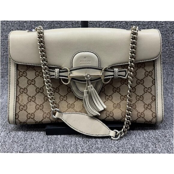 GUCCI Emily Brown Canvas Shoulder Bag 580-071825 - Picture 2 of 16
